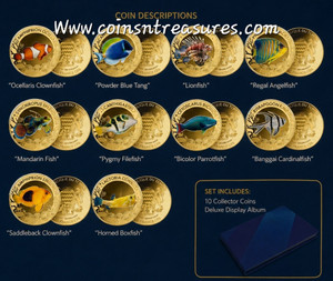THE MOST INTERESTING CORAL FISH 10 Coins Complete collection 1/1000 999 Gold