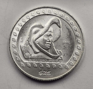 MEXICO UNC SILVER .999 COIN 25 PESOS 1992