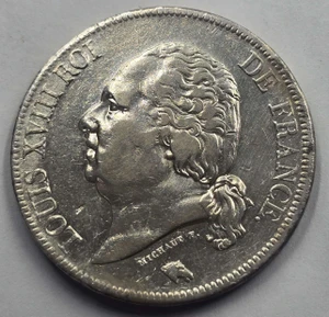 France Louis XVIII Silver 5 Francs coin 1822 W RARE
