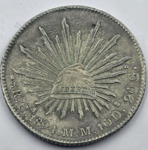 MEXICO 8 REALES SILVER COIN 1894 EAGLE Ca MM
