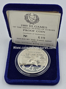 CYPRUS 1989 SILVER PROOF COIN SMALL STATES GAMES