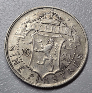 CYPRUS 9 SILVER PIASTRE COIN 1921 IN VF-EXF