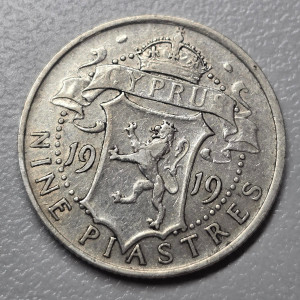 CYPRUS 9 SILVER PIASTRE COIN 1919 IN VF