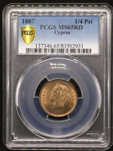 CYPRUS 1/4 PIASTRE 1887 PCGS MS65 RD BEST KNOWN CYPRUS 1/4 PIASTRE 1887 PCGS MS65 RD BEST KNOWN