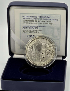 GREECE 2015 SILVER PROOF COIN 10 EURO GREEK PHILOSOPHERS SERIES ARISTOPHANES GREECE 2015 SILVER PROOF COIN 10 EURO GREEK PHILOSOPHERS SERIES ARISTOPHANES