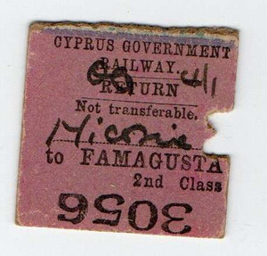 CYPRUS RAILWAY TICKET 1905-1951 NICOSIA TO FAMAGUSTA CYPRUS RAILWAY TICKET 1905-1951 NICOSIA TO FAMAGUSTA