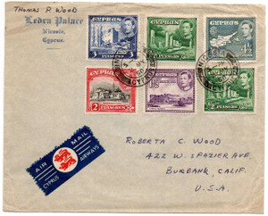 CYPRUS POSTAL HISTORY - KGVI 1950 CYPRUS TO USA AIRMAIL CYPRUS AIRWAYS CYPRUS POSTAL HISTORY - KGVI 1950 CYPRUS TO USA AIRMAIL CYPRUS AIRWAYS