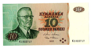 FINLAND 10 MARKKAA 1985 UNC BANKNOTE p111 FINLAND 10 MARKKAA 1985 UNC BANKNOTE p111