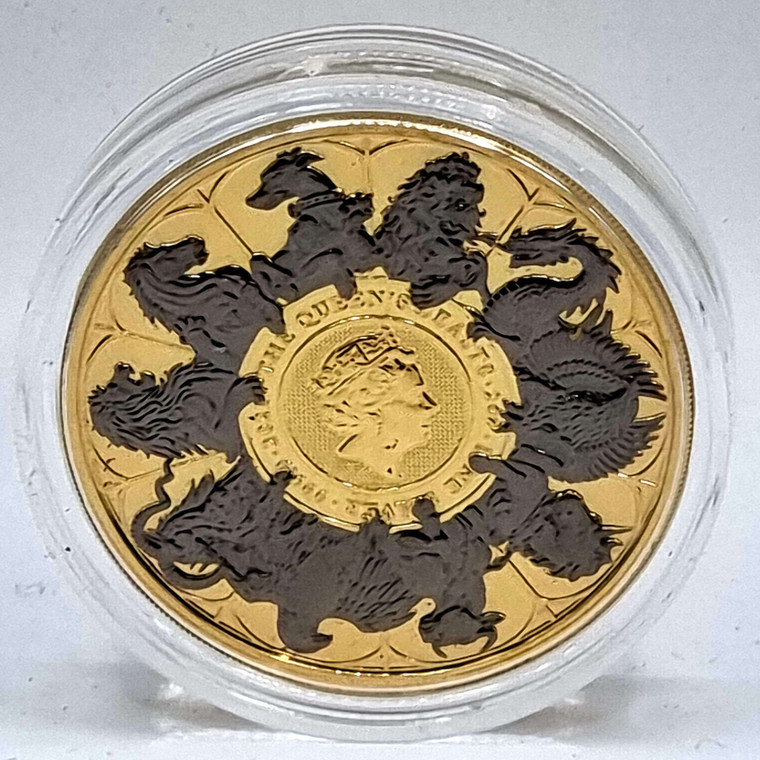 UK Queen's Beasts 2021 £5 GBP The Completer RUTHENIUM GOLD PLATED SILVER BULLION BU COIN 2 OZ .999 CYPRUS 250 MILS 1957 QEII GEM UNC WBG 66 TOP p33a QUEEN ELIZABETH II