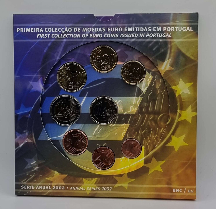 PORTUGAL 2002 COMPLETE YEAR EURO COIN SET IN OFFICIAL BLISTER