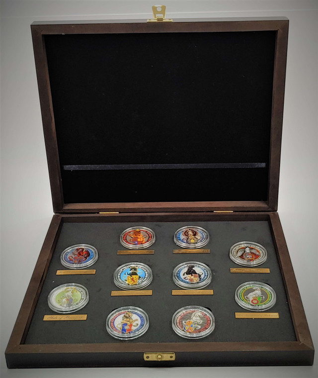 COMPLETE SET OF QUEEN’S BEASTS COLORED – COLORIZED 2016-2021 2 OZ SILVER BULLION 10-COIN SET – GEM BU IN DISPLAY CASE – ROYAL MINT
