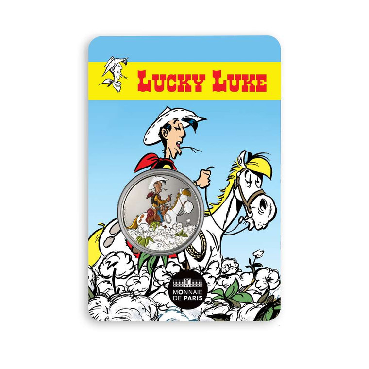 FRANCE 2020 EURO BLISTER LUCKY LUKE - A COWBOY IN HIGH COTTON WITH A COLOURED COIN MEDAL