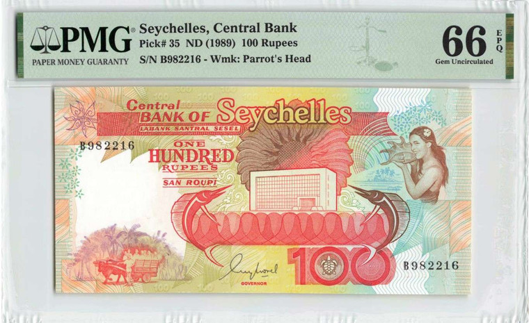 Seychelles ND (1989) P35 PMG Gem UNC 66 EPQ 100 Rupees Banknote