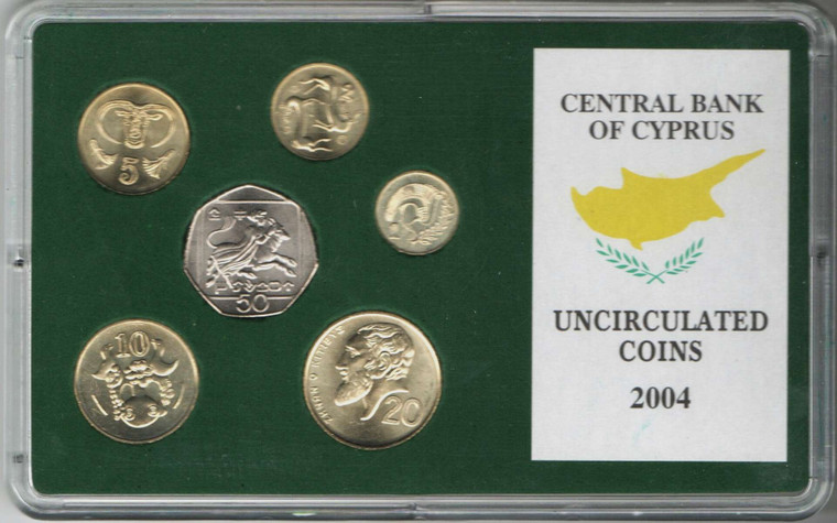 CYPRUS 2004 UNC COMPLETE LAST CENTS SET COINS