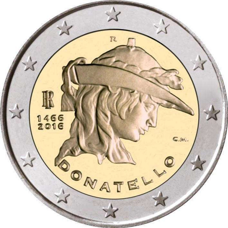 Italy 2 Euro Commemorative Donatello 2016 bu coin in capsule