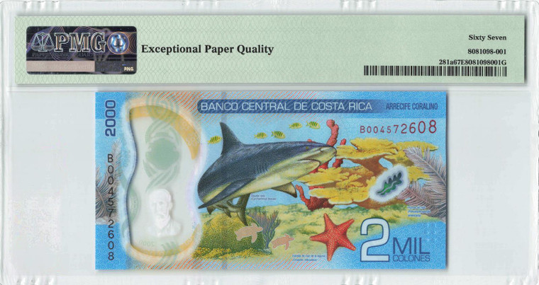 Costa Rica 2018 (ND 2020) P-281a PMG Superb Gem UNC 67 EPQ 2000 Colones SHARK