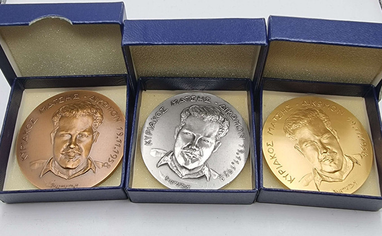 1980 EOKA MATSHS 3 MEDALS IN COPPER - SILVER - GOLD PLATED