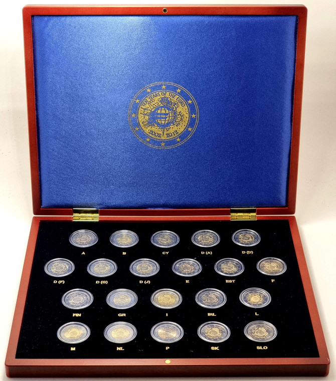 Complete collection 21 commemorative 2 euro coins 2012 All countries 10 Years of Euro in luxury case