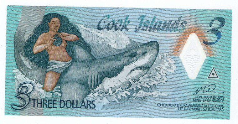 COOK ISLANDS 3 DOLLARS 2021 SHARK BANKNOTE 2021 UNC