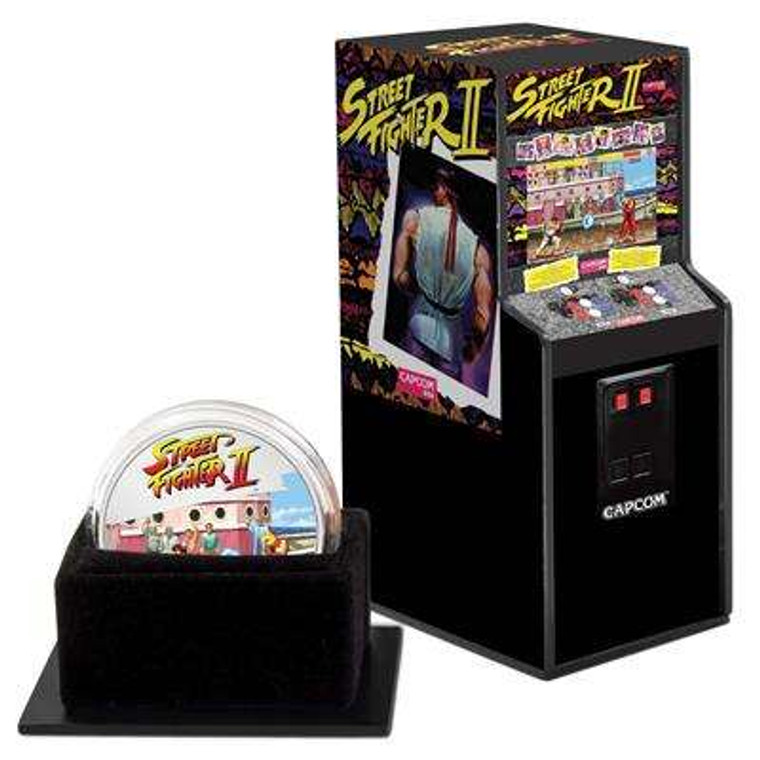 STREET FIGHTER II SILVER 1oz 30TH ANNIVERSARY VIDEO GAME PROOF COIN NZT IN ARCADE MACHINE