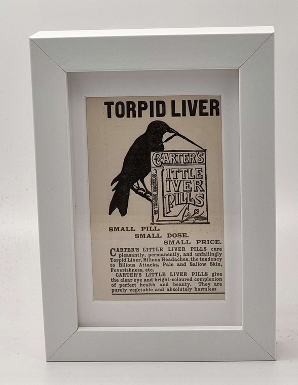 VINTAGE ORIGINAL PAPER ADVERTISEMENT - PALL MALL MAGAZINE LONDON 1887 - CARTERS TORPID LIVER PILLS - FRAMED