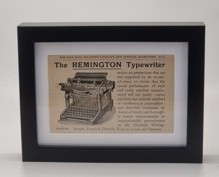 VINTAGE ORIGINAL PAPER AD - PALL MALL MAGAZINE LONDON 1895 - REMINGTON TYPEWRITER - FRAMED