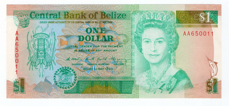 BELIZE 1990 1 DOLLAR QEII P51 UNC QUEEN ELIZABETH II