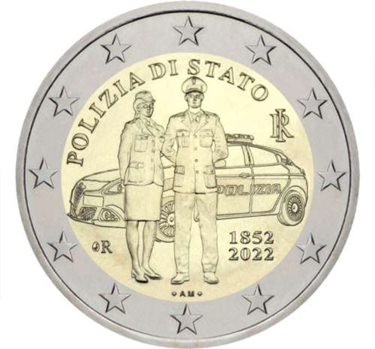 ITALY 2022 2 Euro Commemorative POLICE bu coin in capsule