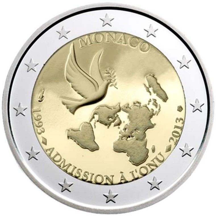 Monaco 2 euro 2013 20 years UN membership number bu coin