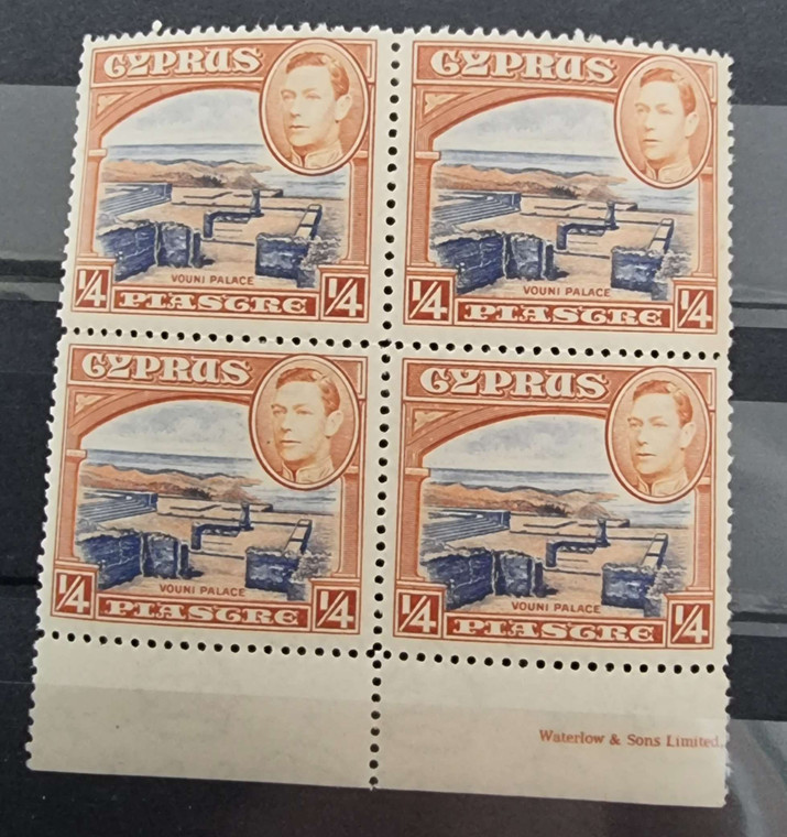 CYPRUS 1938 DEFINITIVE ISSUE 1/4 PIASTRE MNH STAMPS BLOCK