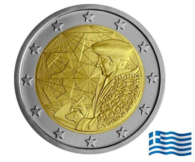 GREECE 2022 2 EURO UNC BU IN CAPSULE ERASMUS COMMEMORATIVE