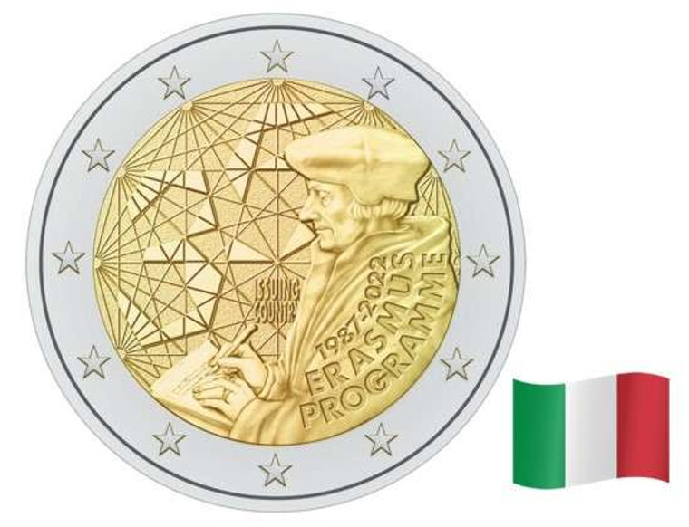 ITALY 2022 2 EURO UNC BU IN CAPSULE ERASMUS COMMEMORATIVE