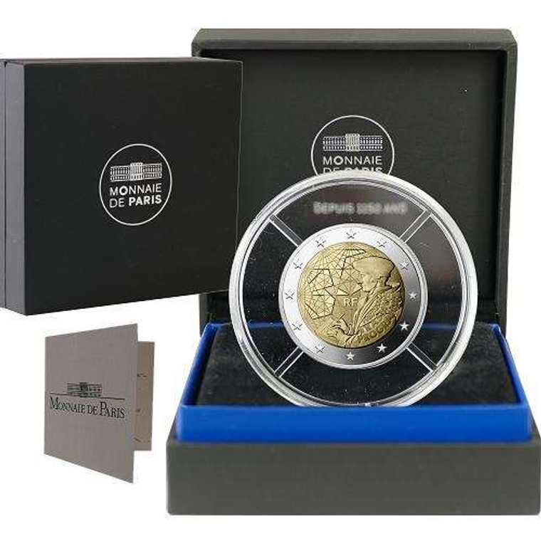FRANCE 2022 2 EURO UNC PROOF IN BOX WITH COA ERASMUS