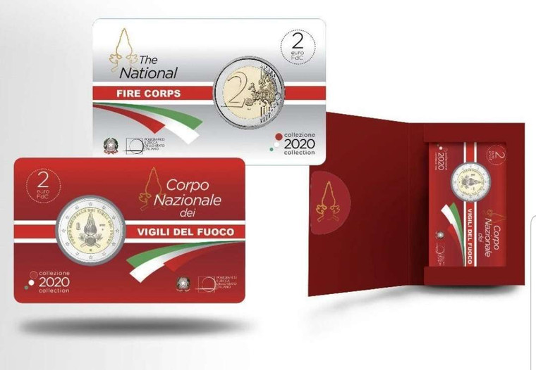 Italy 2020 2 Euro Body National Firefighters Fire Fighters in Coin card