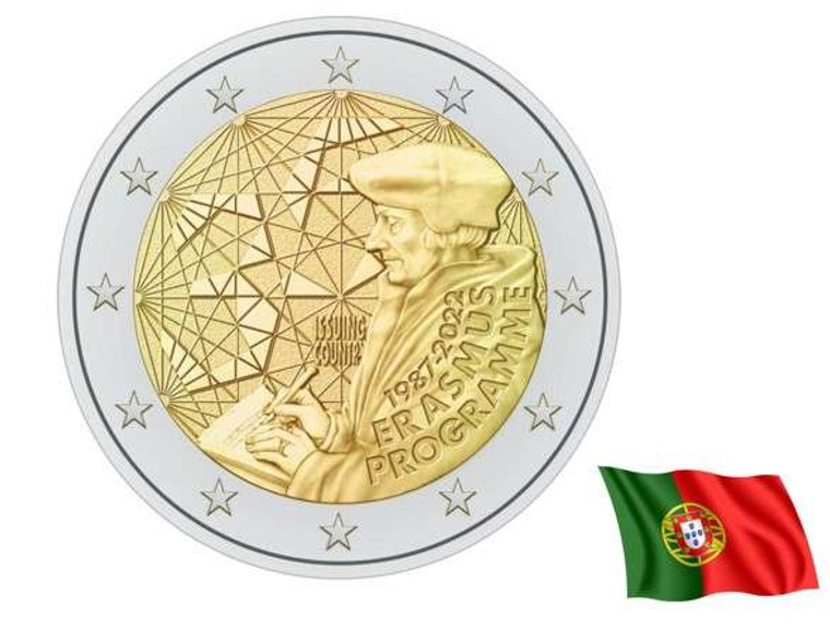 PORTUGAL 2022 2 EURO ERASMUS COMMEMORATIVE COIN in capsule
