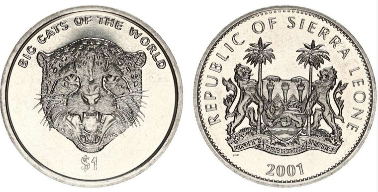 Sierra Leone 1 Dollar 2001 Big Cats Cheetah UNC coin