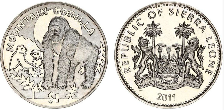 Sierra Leone 1 Dollar 2011 Mountain Gorilla KM 368 UNC coin