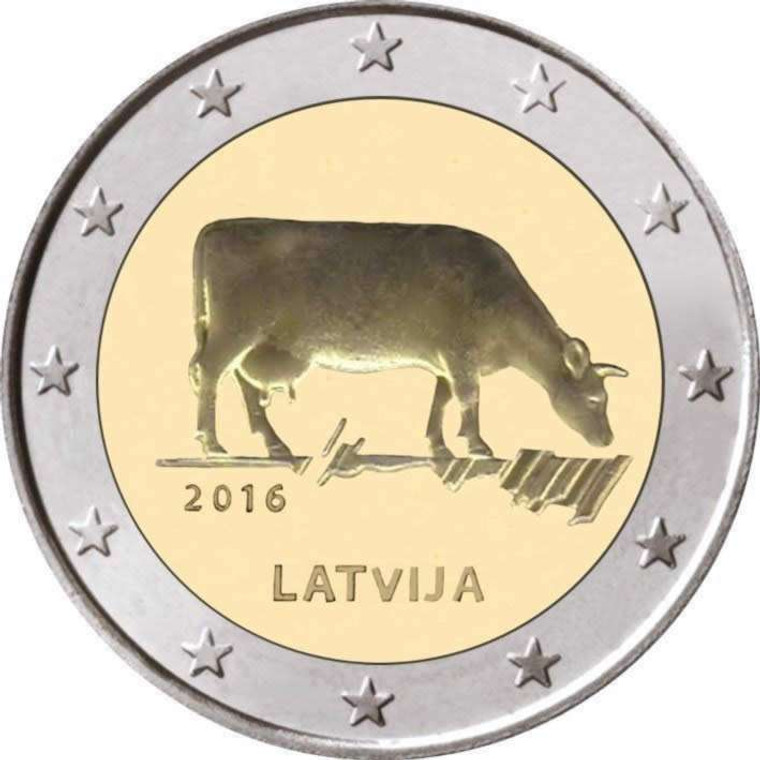 LATVIA 2 EURO COIN 2016 VACHE BRUNE COW UNC IN CAPSULE