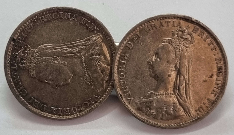 Antique silver cufflinks 1889 Queen Victoria 3 pence coins