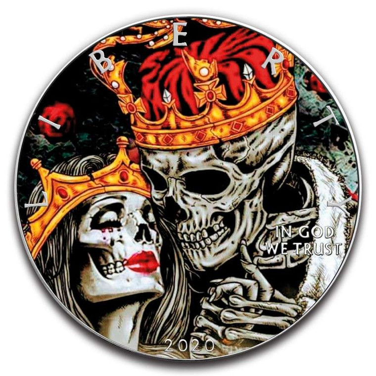 USA 2020 1oz American Silver Eagle Skull Kiss Colorized Coin