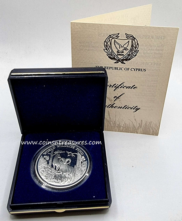 CYPRUS 1986 SILVER PROOF 1 POUND WWF MOUFLON BOX + COA