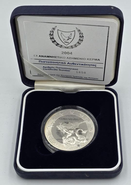 CYPRUS 2004 SILVER PROOF 1 POUND TRITONAS ACCESSION OF CYPRUS TO THE EU