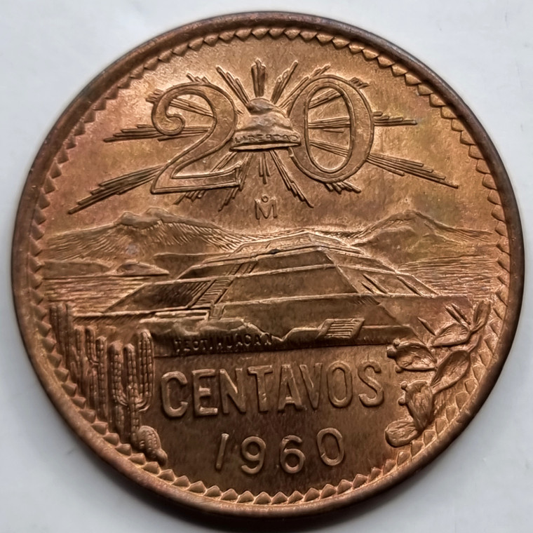 MEXICO 20 CENTAVOS 1960 red UNC Coin