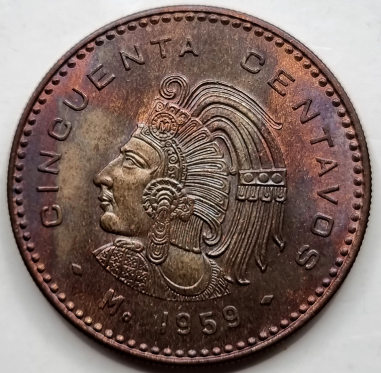 MEXICO 50 CENTAVOS 1959 RED UNC COIN