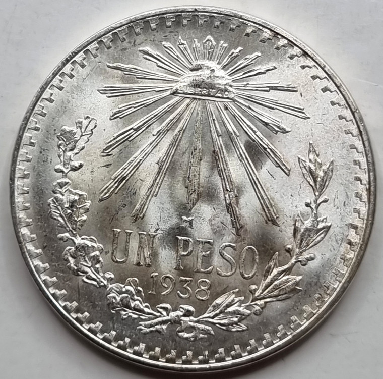 MEXICO UNC SILVER EAGLE COIN 1 PESOS 1938