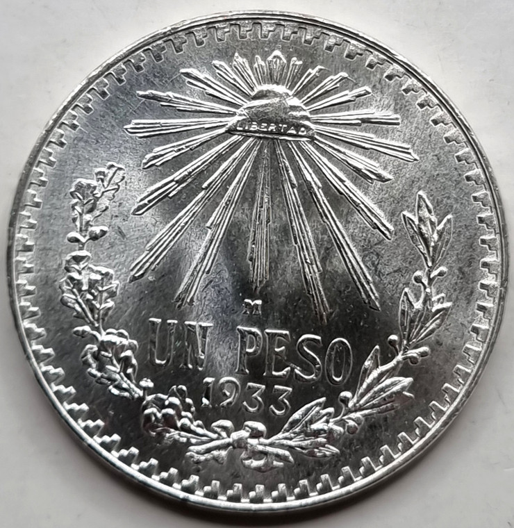 MEXICO UNC SILVER EAGLE COIN 1 PESOS 1933