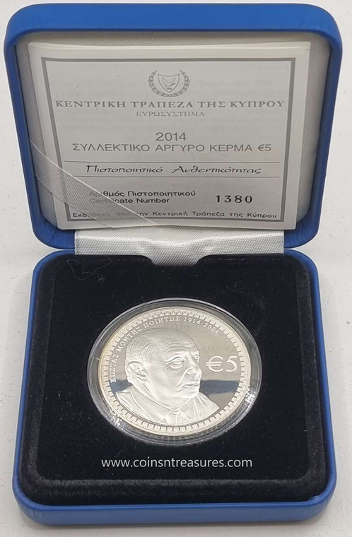 CYPRUS 2014 SILVER PROOF 5 EURO COIN POETS MONTIS