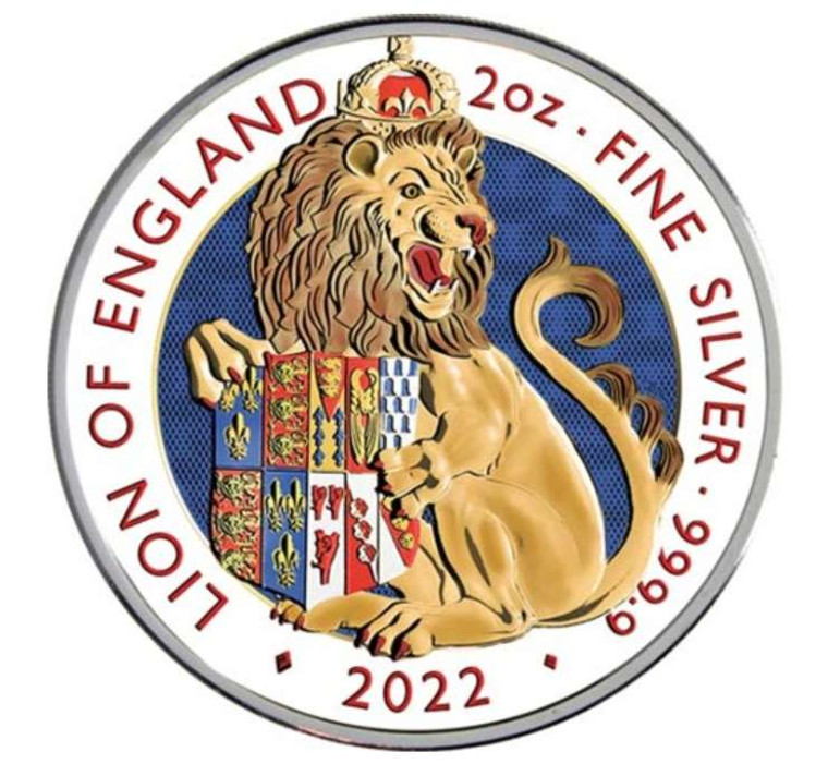 UK Silver Tudor Beasts LION OF ENGLAND 2022 Color - colorized edition 2oz coin