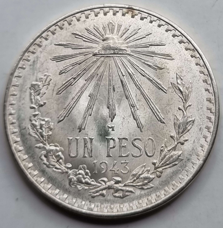 MEXICO UNC SILVER EAGLE COIN 1 Pesos 1943