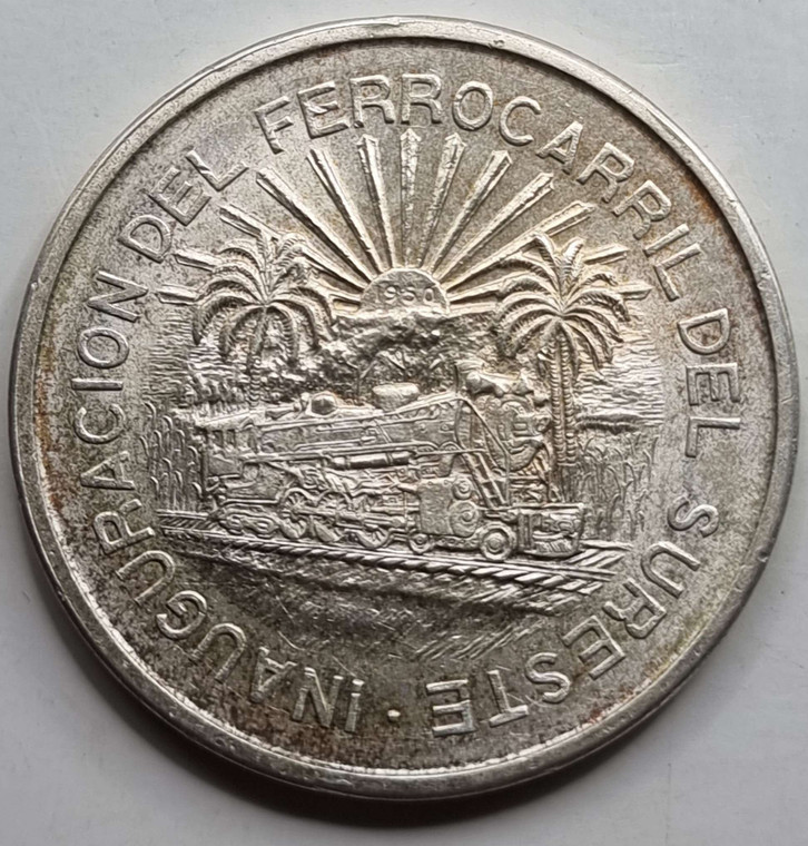 MEXICO 5 Pesos Silver coin 1950 UNC Southern Railroad